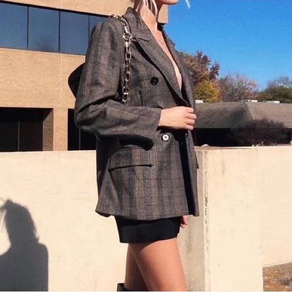 NWT By Together Blazer Oversized Plaid Double-Breasted Blazer Prince of Wales - Picture 2 of 12